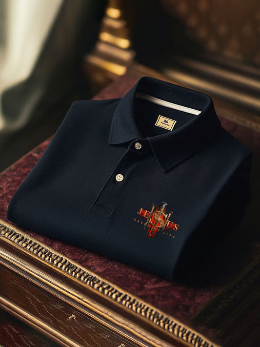 Men's Business Casual Logo Button Short Sleeve Polo Shirt
